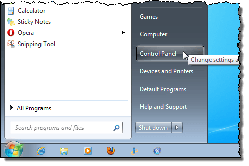 Opening Control Panel in Windows 7