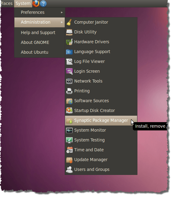 Opening the Synaptic Package Manager