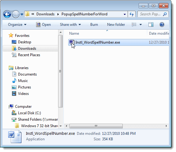 Popup Spell Number for Word installation file
