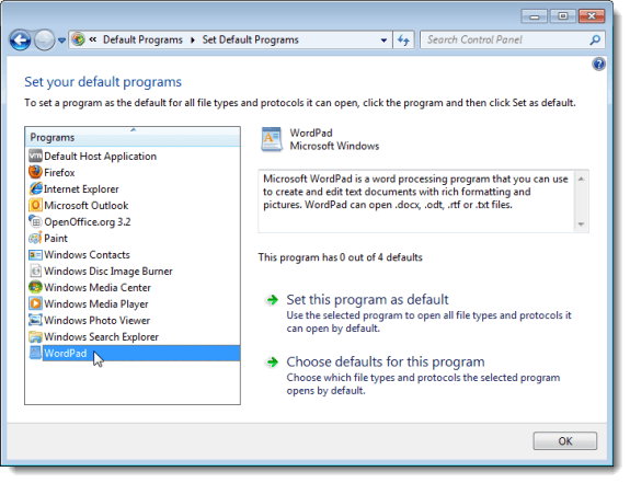 Setting your default programs