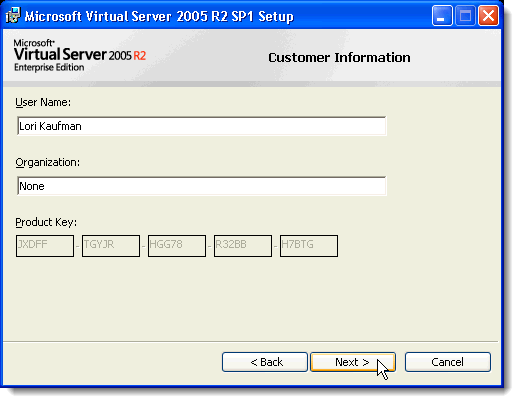 Entering User Name and Organization