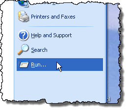 Selecting Run on the Start menu