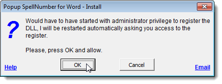Administrator privilege dialog box