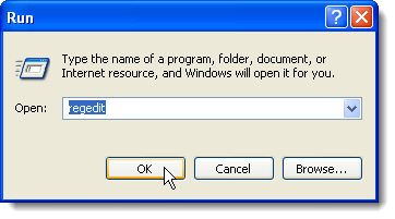 Opening regedit on the Run dialog box