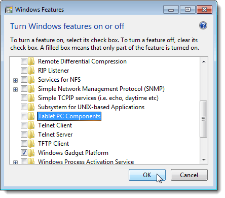 Closing the Windows Features dialog box