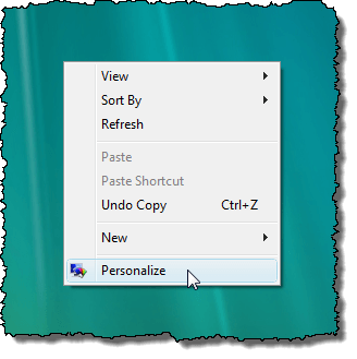 Selecting Personalize in Vista