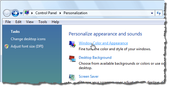 Clicking Window Color and Appearance in Vista