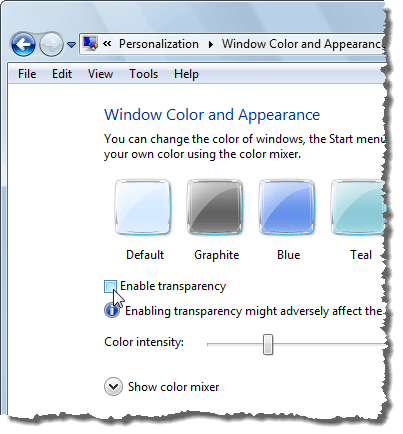 Disabling transparency in Vista