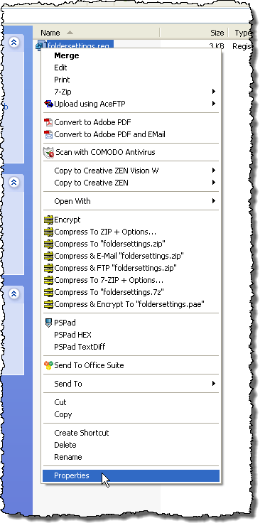 Getting the properties of the foldersettings.reg file