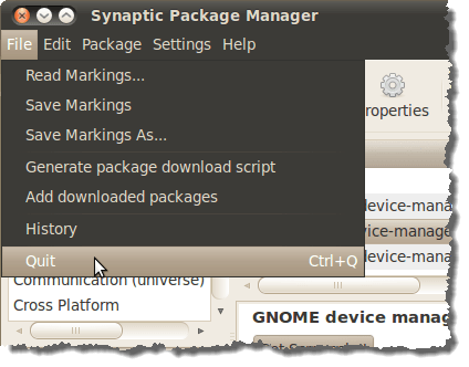 Closing the Synaptic Package Manager
