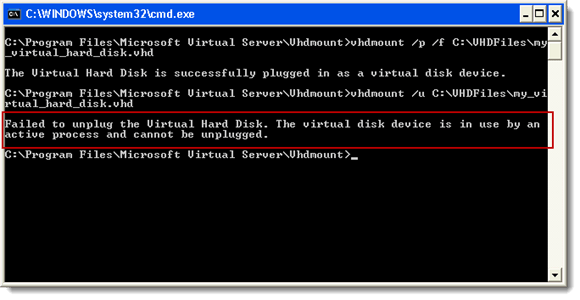 Failed to unplug the Virtual Hard Disk
