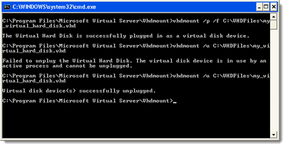 VHD file successfully unplugged