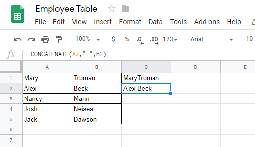 How to Use the CONCATENATE Function in Google Sheets image 3