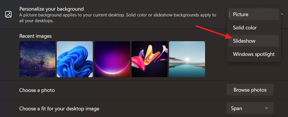 choosing the slideshow option