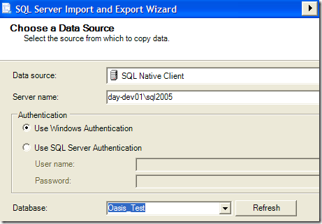 choose data source sql