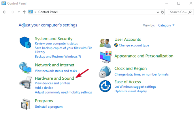 accessing hardware and sound in the control panel