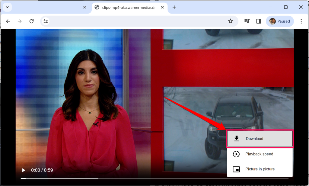 Video download button in Google Chrome