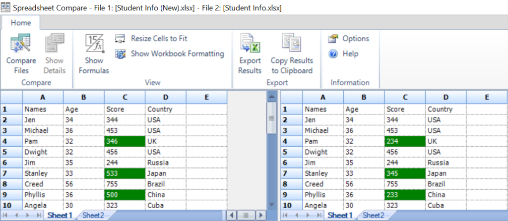 Spreadsheet Compare tool to check differences in two Excel files