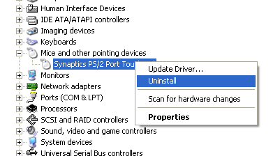 uninstall touchpad